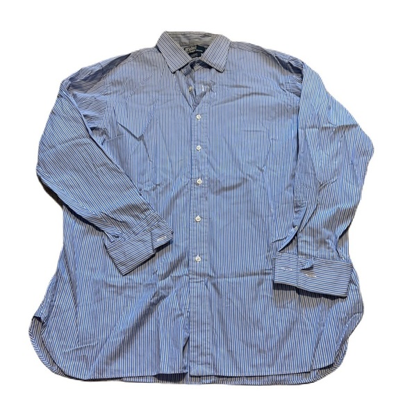 Polo Ralph Lauren Blue Striped Dress Button Down Shirt Curham 17 1/2 - 34 Men’s - Picture 1 of 5